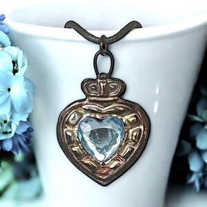 5 For $25💫Blue 3-D Jeweled Heart Pendant Necklace